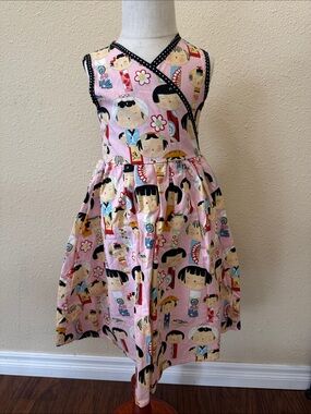 Girls Japanese Kokeshi Dolls Print Pink Sleeveless Unbranded Dress Size 5